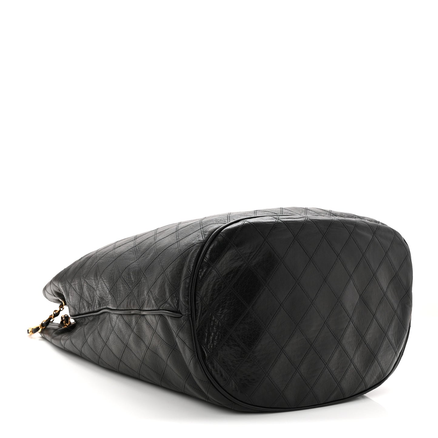 Grained Calfskin Quilted Drawstring Bucket Bag Black