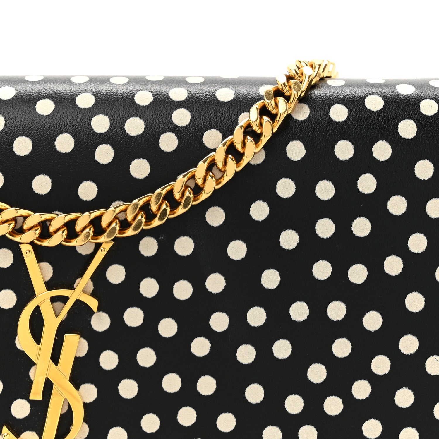 Saint Laurent Calfskin Polka Dot Print Monogram Chain Wallet Black Crema Soft 9 of 12
