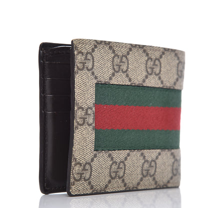 Gucci GG Supreme Monogram Selleria Calfskin Web New Web Bi-Fold Wallet Beige Ebony Cocoa 3 of 9