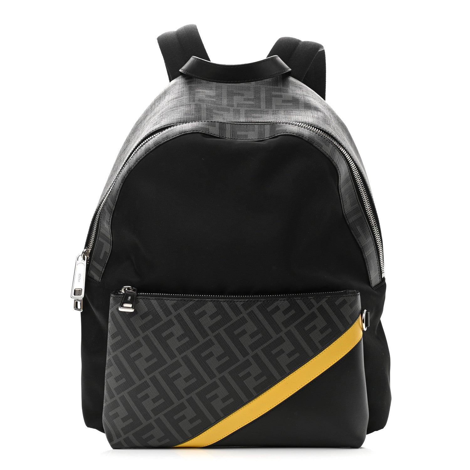 Fendi Glazed Fabric Nylon FF 1974 Diagonal Pouch Pocket Backpack Black Sunflower 1 of 14