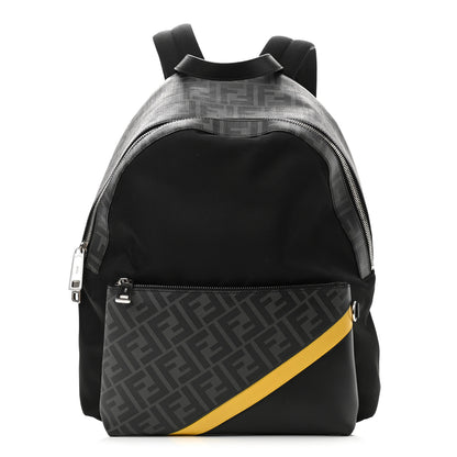 Fendi Glazed Fabric Nylon FF 1974 Diagonal Pouch Pocket Backpack Black Sunflower 1 of 14