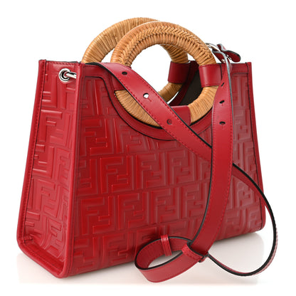 Fendi Vitello Century Wicker FF 1974 Embossed Small Runaway Shopper Tote Fragola 3 of 10