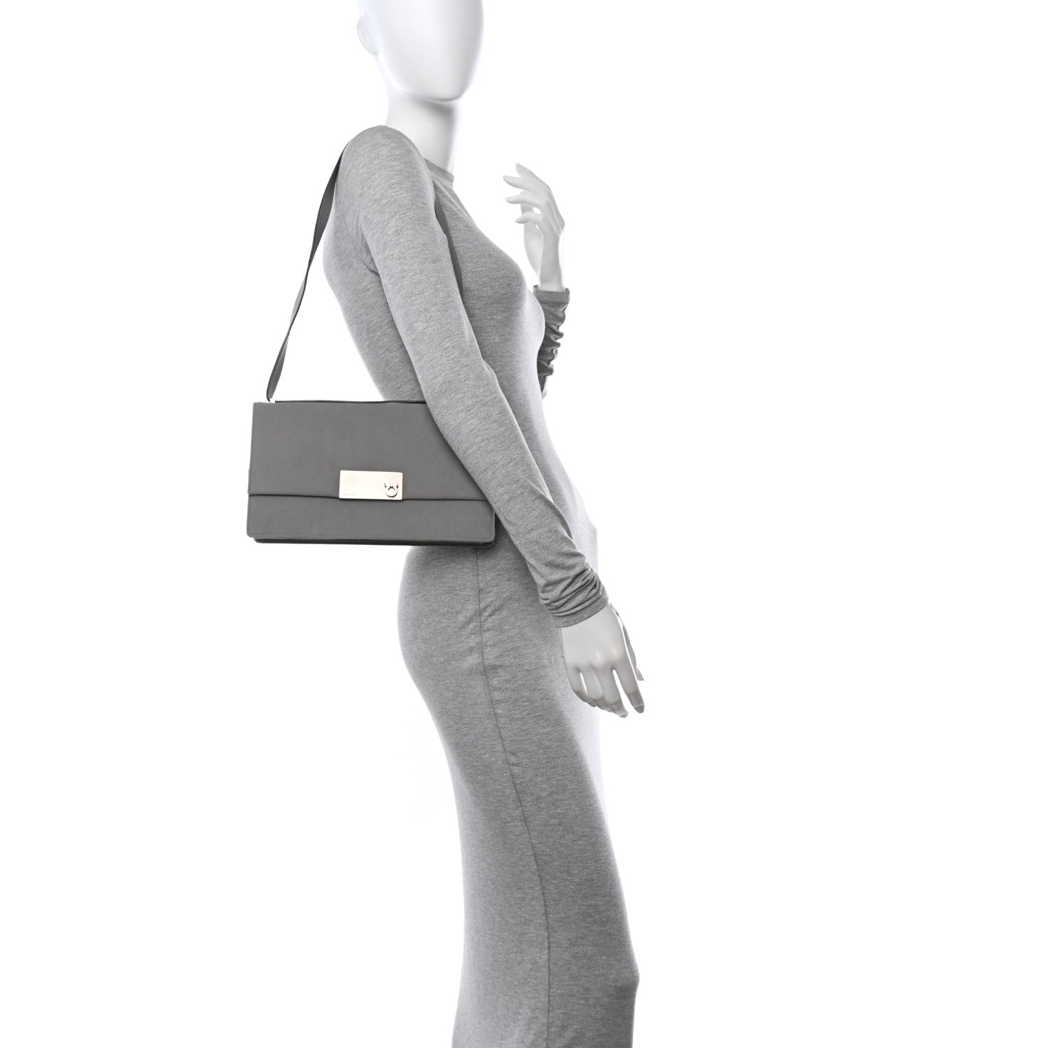 Salvatore Ferragamo Fabric Gancini Shoulder Bag Grey 2 of 13