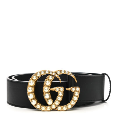Gucci Moon Calfskin Pearl Double G 40mm Belt 70 28 Black Cream 1 of 6