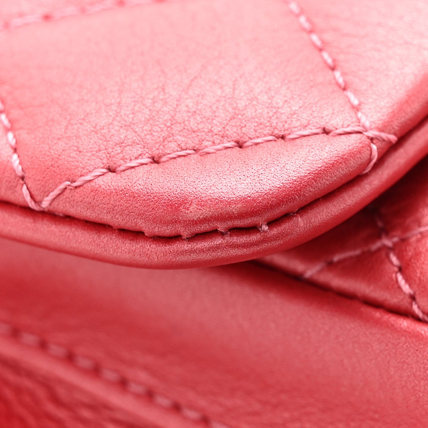 Metallic Calfskin Quilted Top Handle Flap Dark Pink