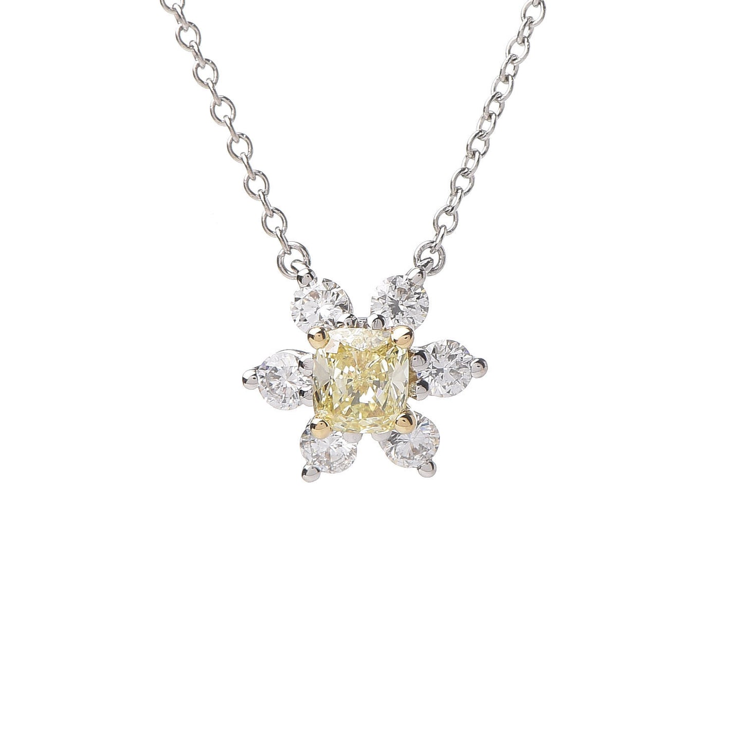 Platinum 18K Yellow Gold Diamond Fancy Yellow Diamond Buttercup Necklace