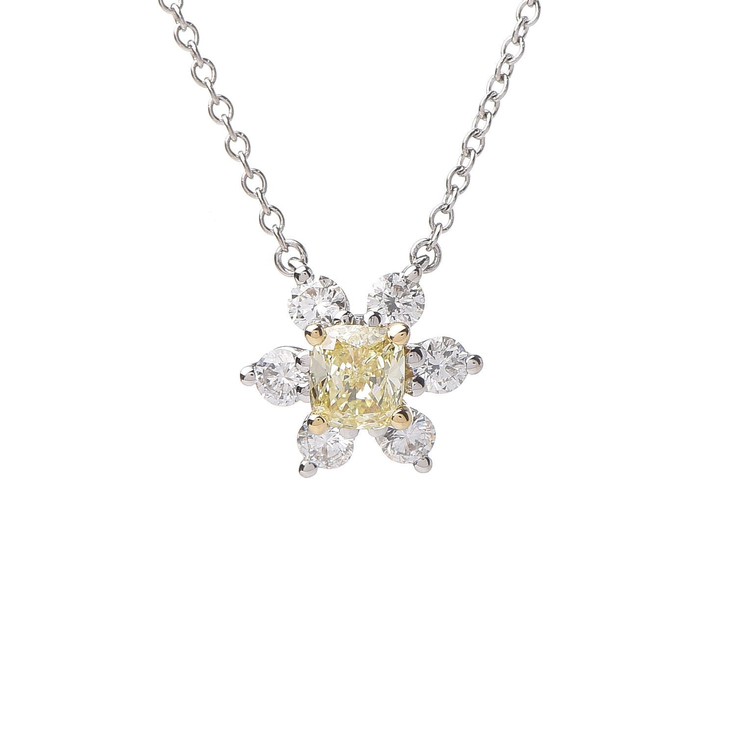 Tiffany Platinum 18K Yellow Gold Diamond Fancy Yellow Diamond Buttercup Necklace 4 of 7