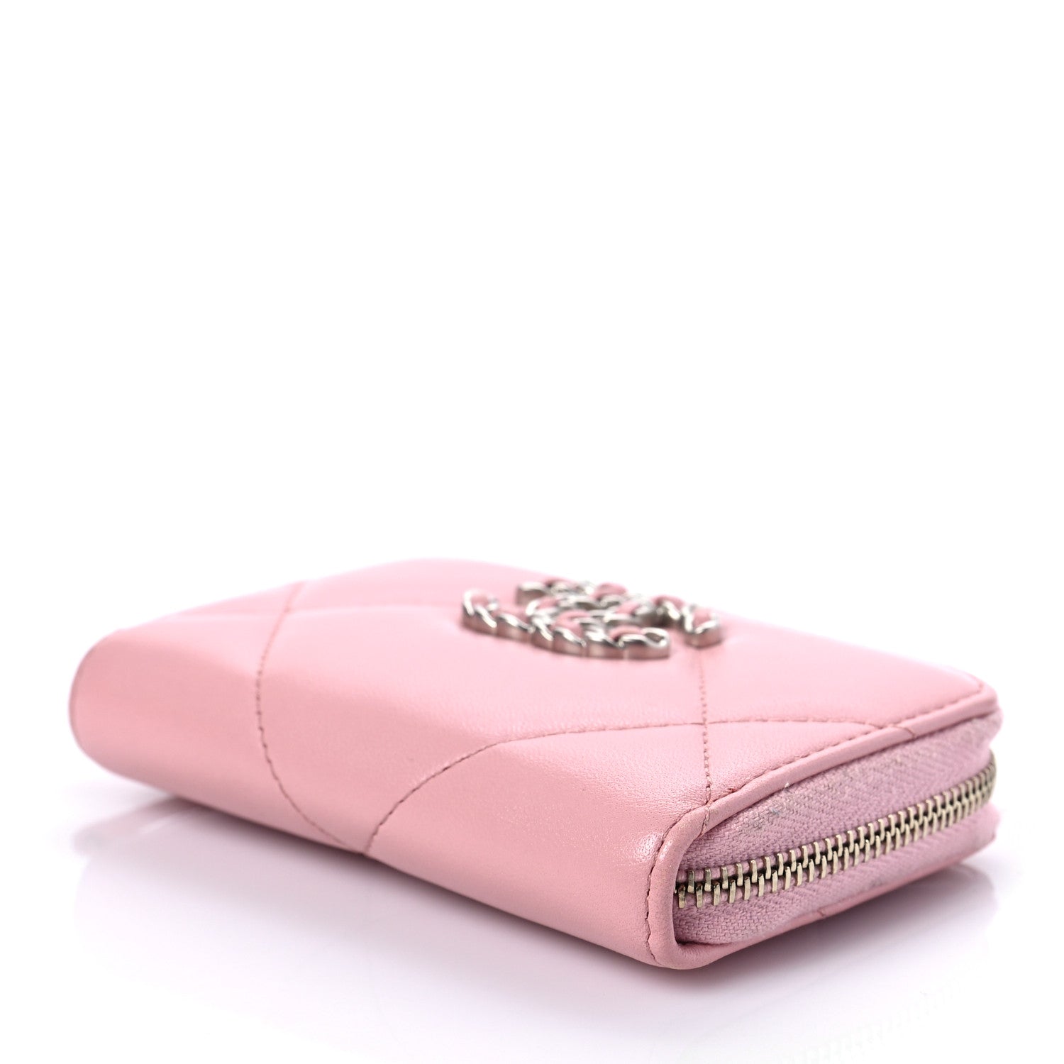 Chanel Lambskin Quilted Chanel 19 Zip Around Coin Purse Wallet Pink 8 of 9