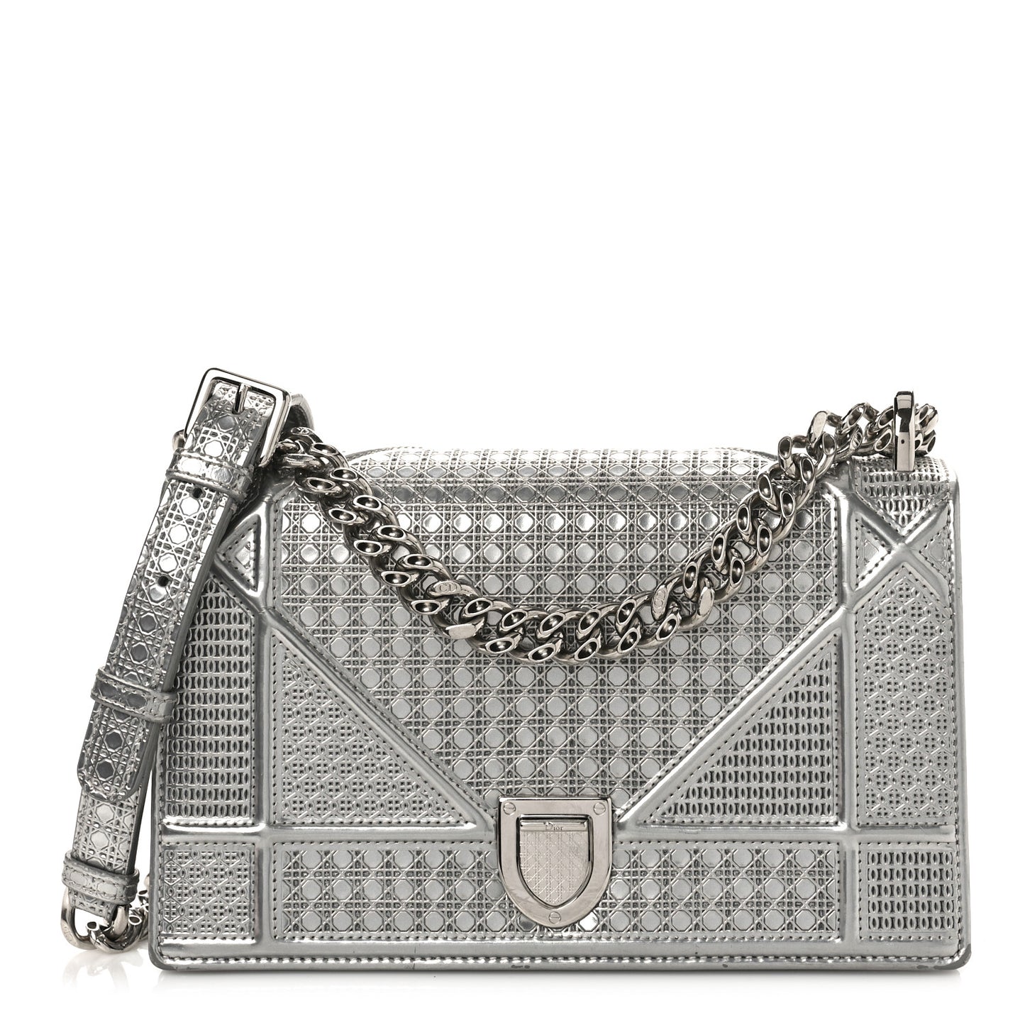 Metallic Patent Micro-Cannage Small Diorama Flap Bag Silver
