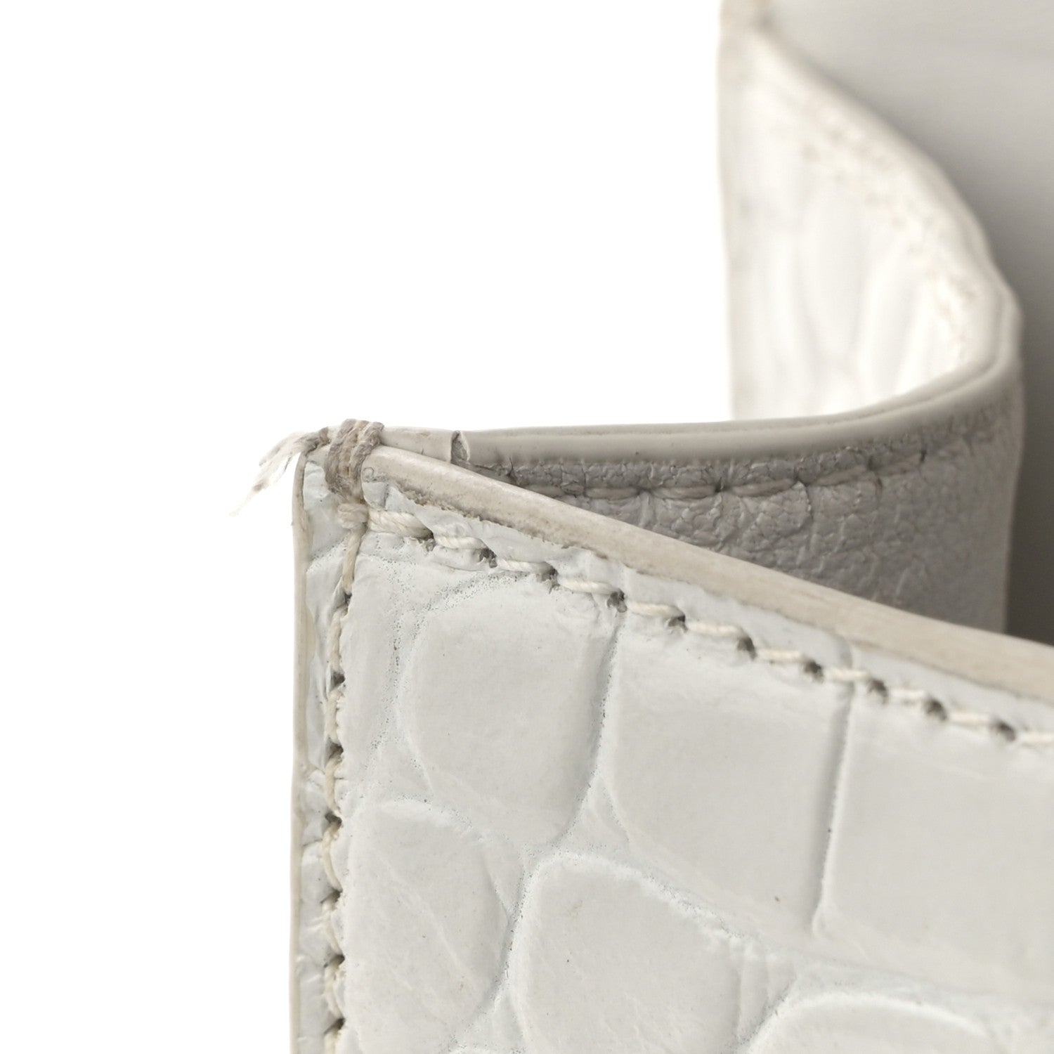Balenciaga Shiny Calfskin Crocodile Embossed Hourglass Top Handle Bag XS White 11 of 14