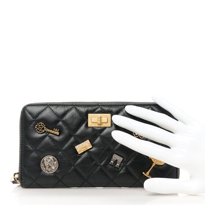 Chanel Aged Calfskin Quilted Lucky Charms 2.55 Reissue Zip Around Wallet Black 2 of 10