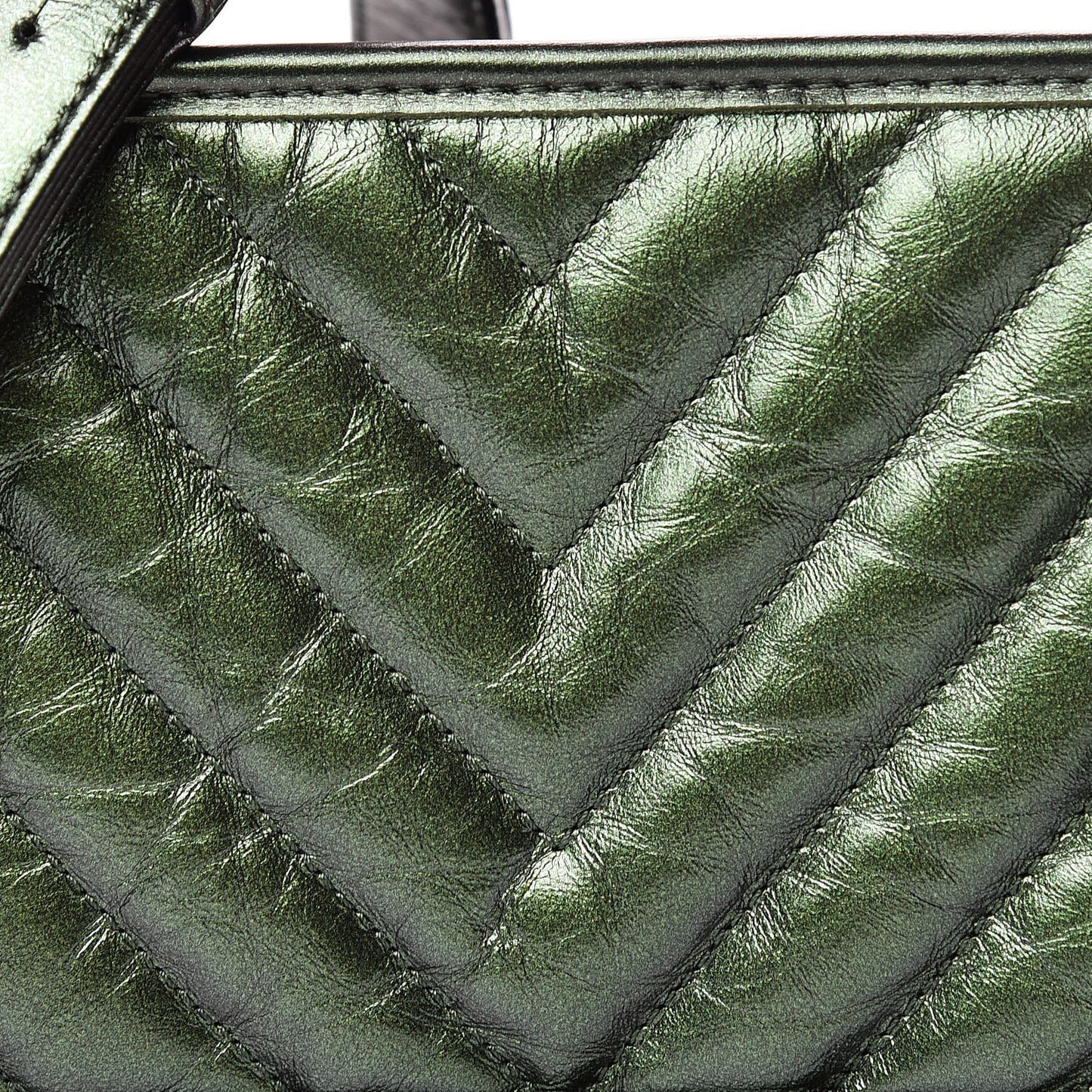 Metallic Calfskin Chevron Quilted Small Gabrielle Hobo Green