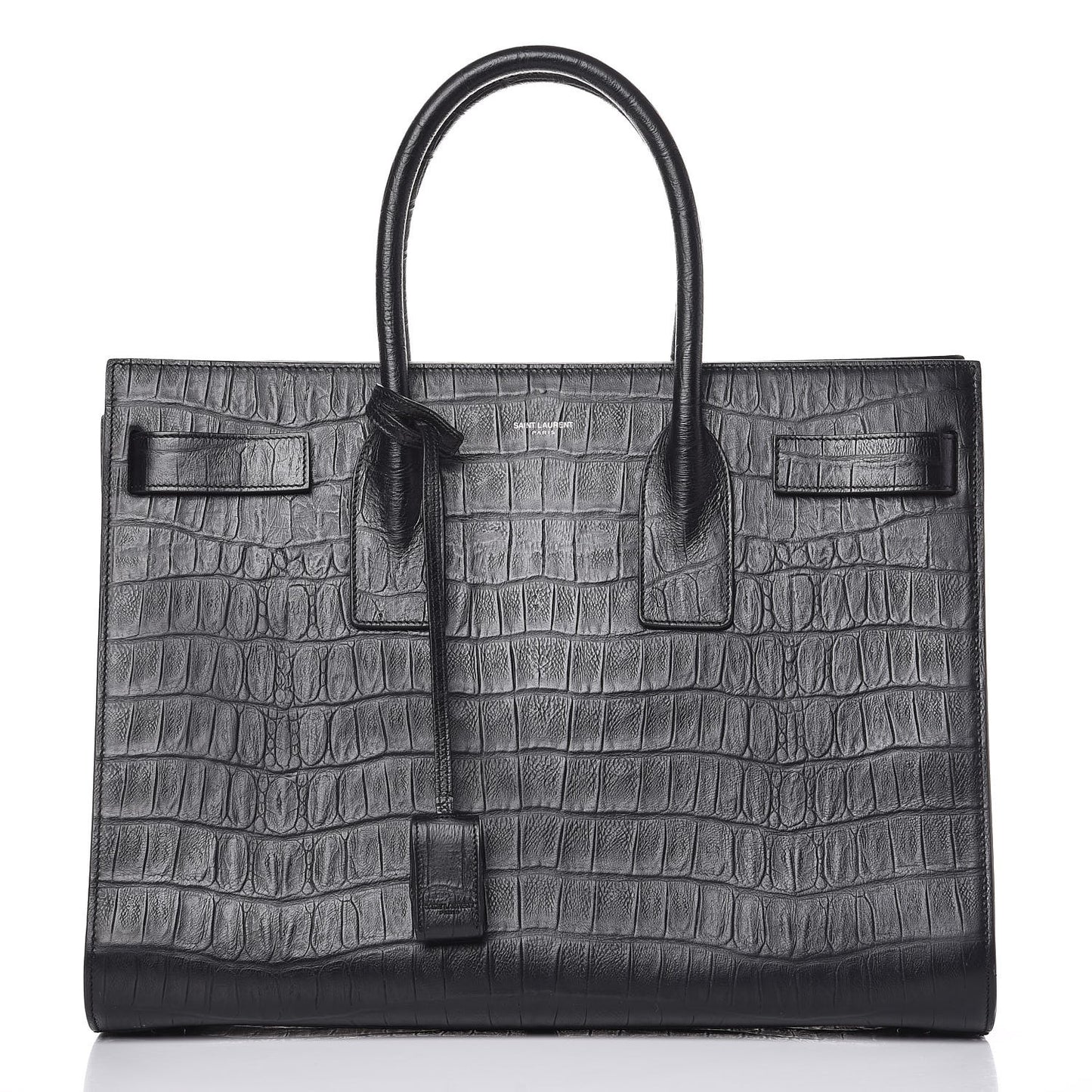 Calfskin Crocodile Embossed Large Sac De Jour Carryall Black