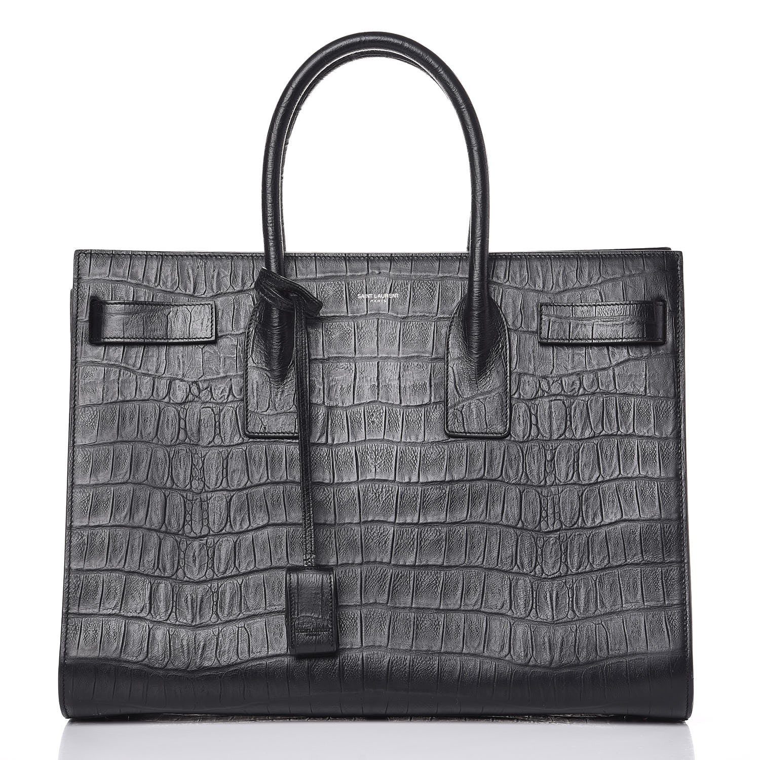 Saint Laurent Calfskin Crocodile Embossed Large Sac De Jour Carryall Black 1 of 10