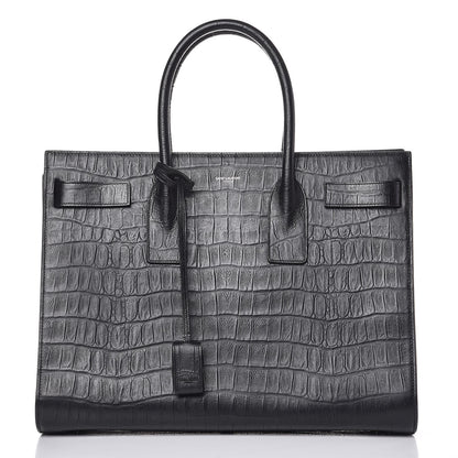 Saint Laurent Calfskin Crocodile Embossed Large Sac De Jour Carryall Black 1 of 10