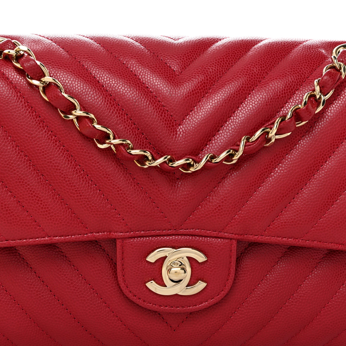 Caviar Chevron Quilted Medium Double Flap Dark Red