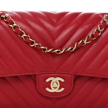 Chanel Caviar Chevron Quilted Medium Double Flap Dark Red 8 of 10
