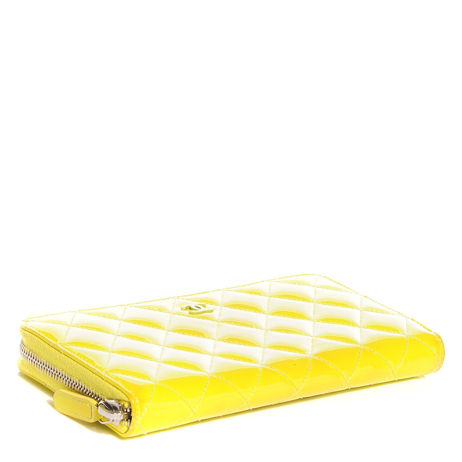 Chanel Patent Quilted Large Gusset Zip Around Wallet Yellow 4 of 7