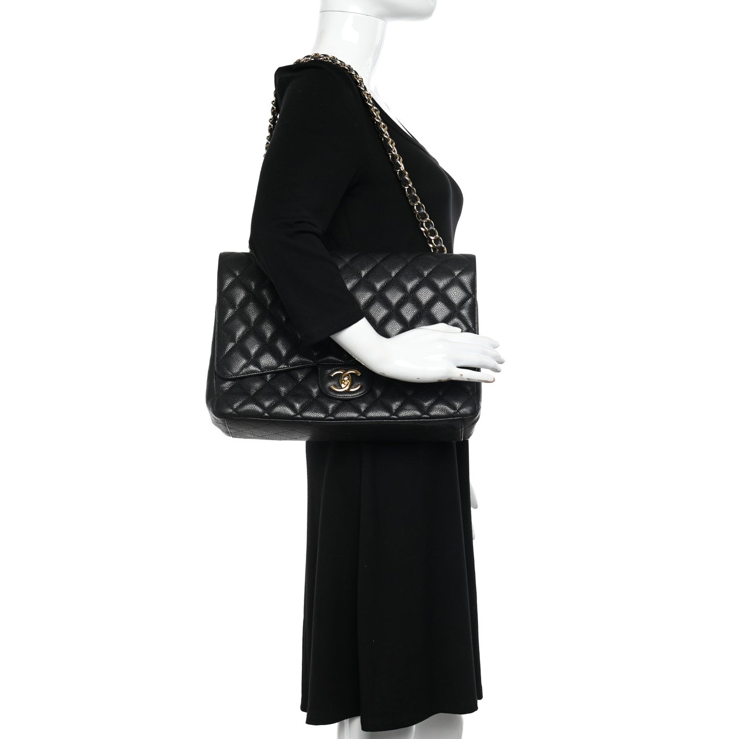 Caviar Quilted Maxi Double Flap Black