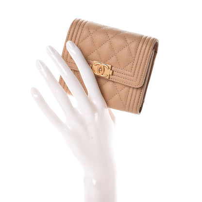 Chanel Caviar Quilted Compact Boy Flap Wallet Beige 2 of 8