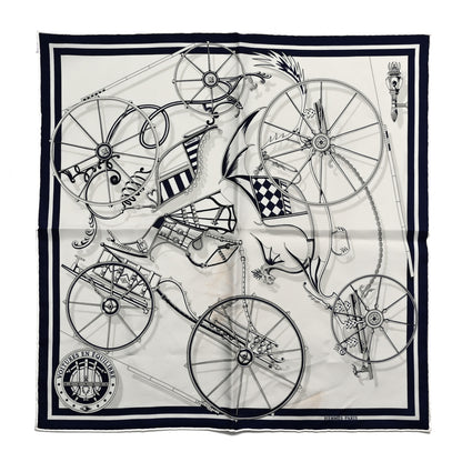 Hermes Silk Voitures en Equilibre Scarf 45 White Marine Gris 1 of 4