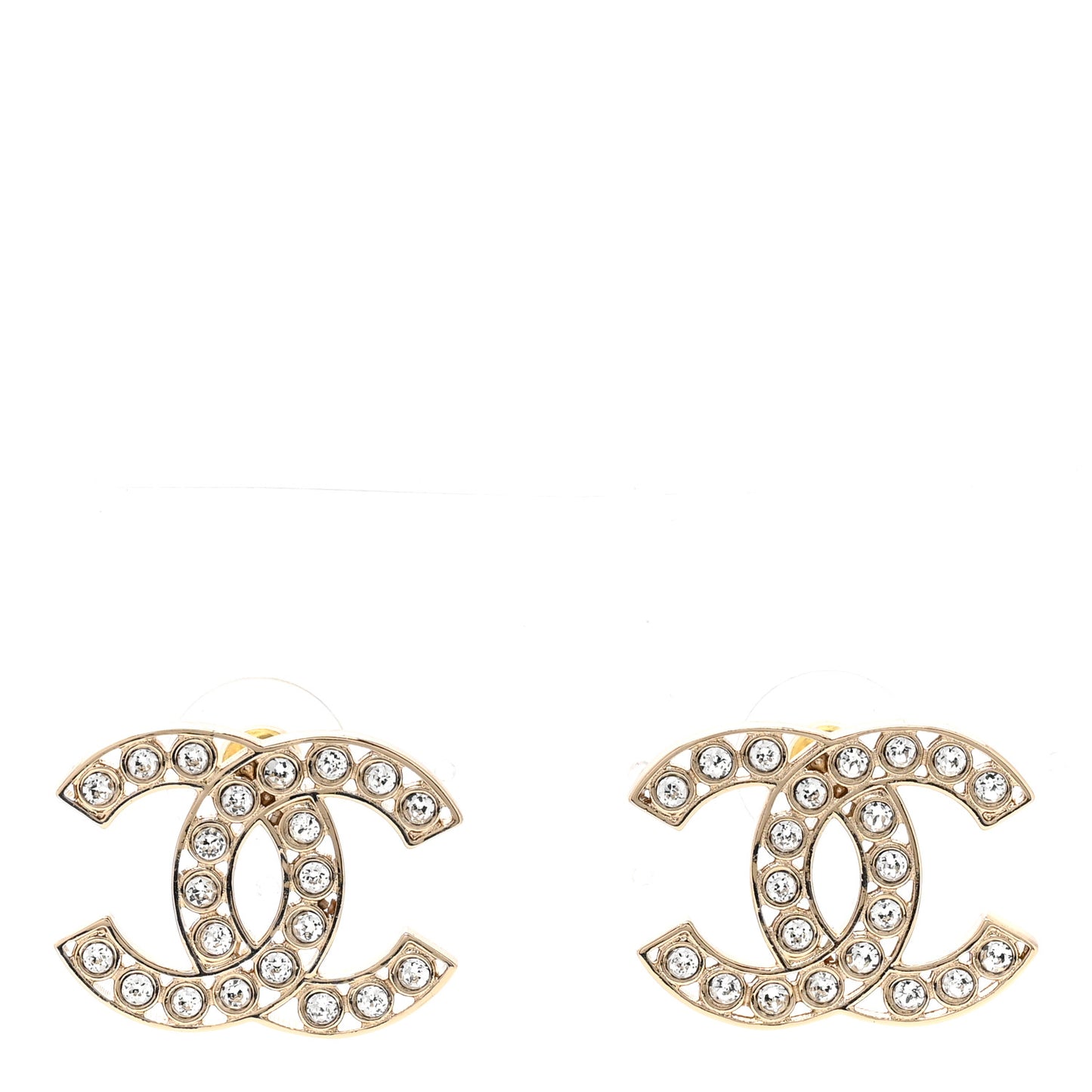 Metal Crystal Large CC Earrings Light Gold