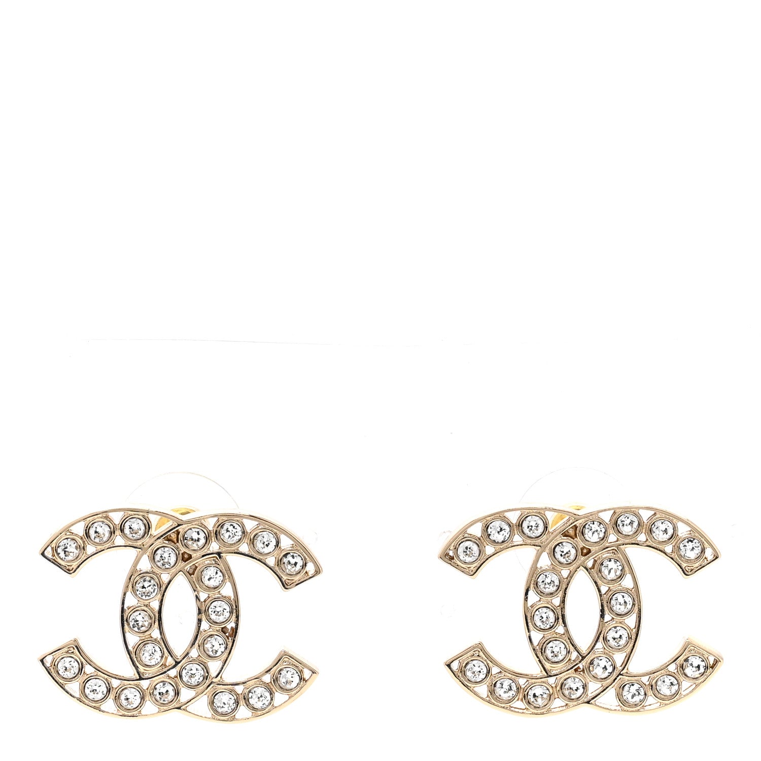 Chanel Metal Crystal Large CC Earrings Light Gold 1 of 5