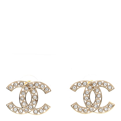 Chanel Metal Crystal Large CC Earrings Light Gold 1 of 5