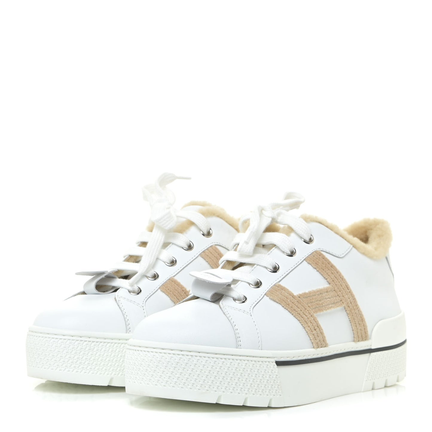 Calfskin Woolskin Dare Sneakers 36 White Ecru
