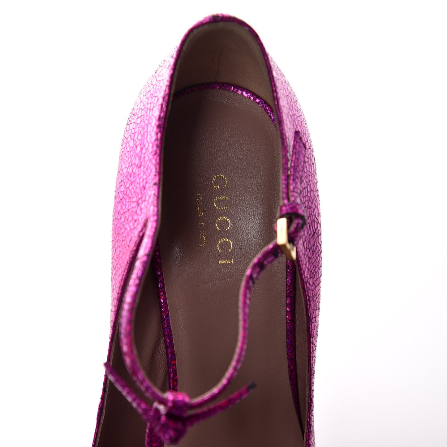 Cracked Leather Beverly T-Strap High Heel Pumps 36 Fuschia