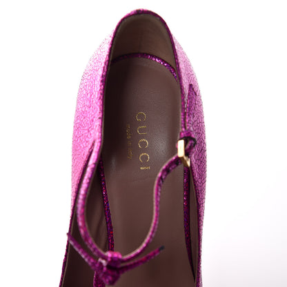 Gucci Cracked Leather Beverly T-Strap High Heel Pumps 36 Fuschia 9 of 10