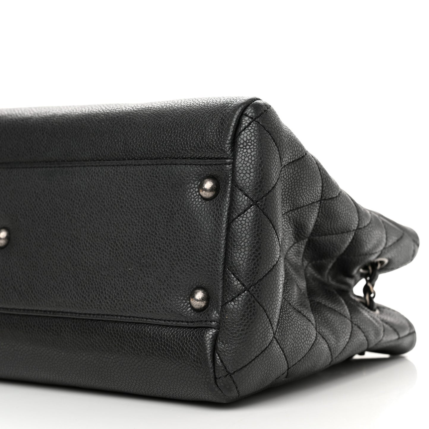 Metallic Grained Calfskin Medium Woven Chain Shopping Tote Black