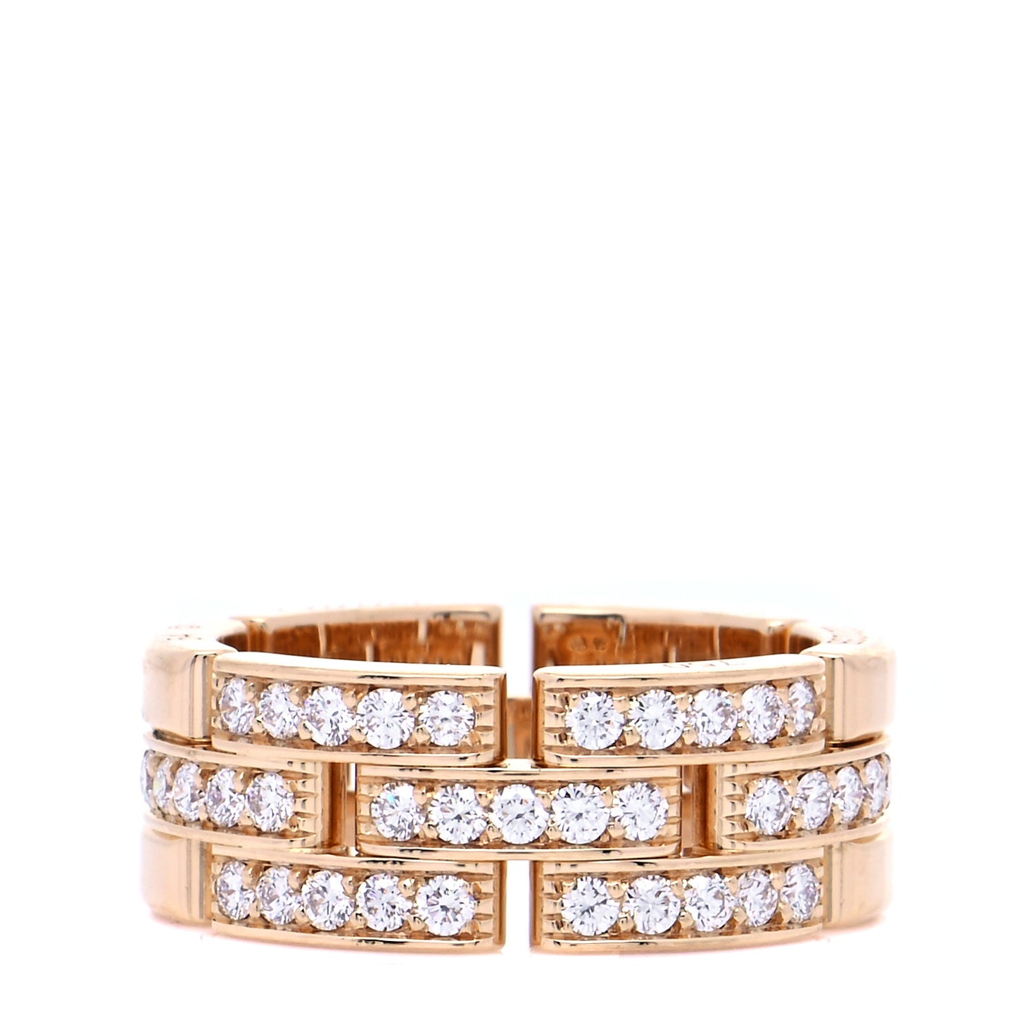 18K Yellow Gold Diamond Maillon Panthere 3 Half Rows Paved Ring 54 6.75