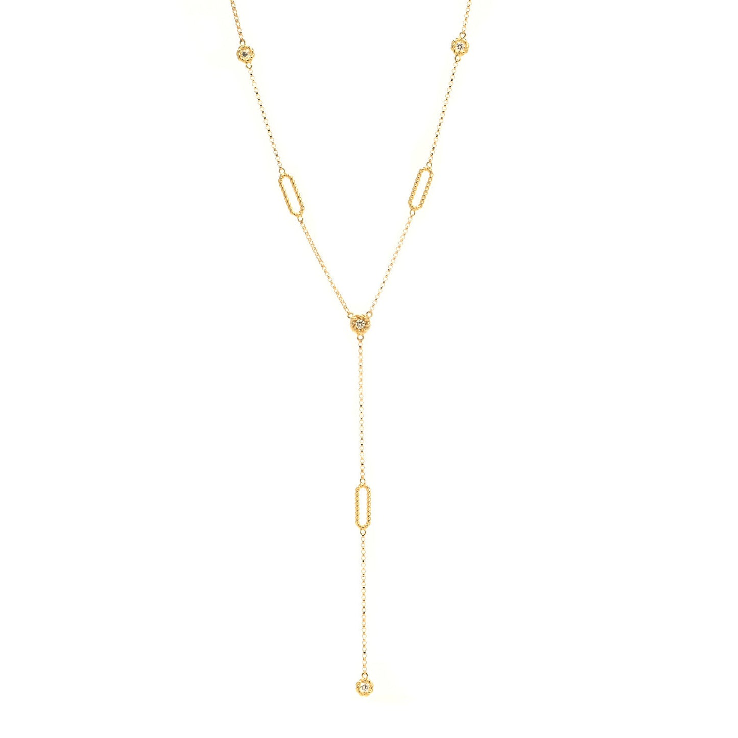 18K Yellow Gold Diamond Barocco Y Drop Necklace