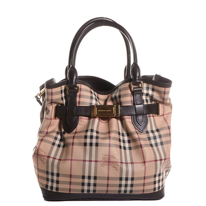 Burberry Haymarket Check Medium Golderton Tote Chocolate 1 of 11
