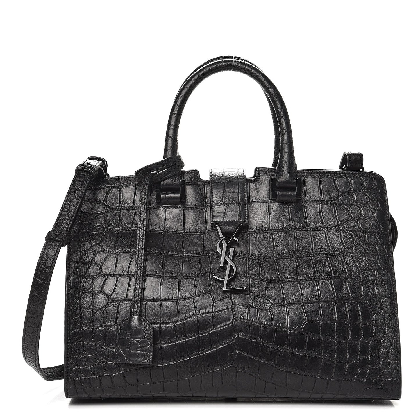 Calfskin Crocodile Embossed Small Monogram Cabas Black