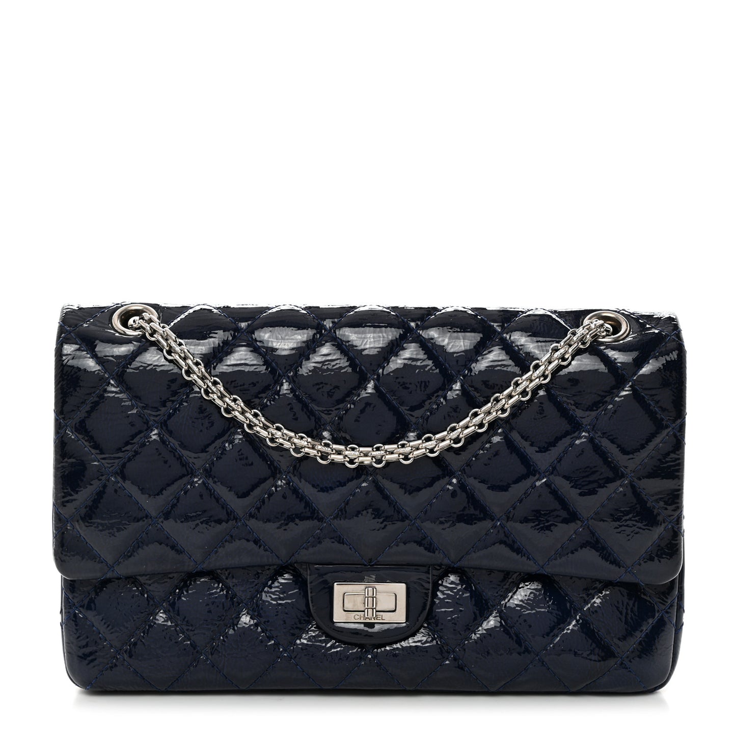 Distressed Patent Quilted 2.55 Reissue 227 Flap Dark Blue