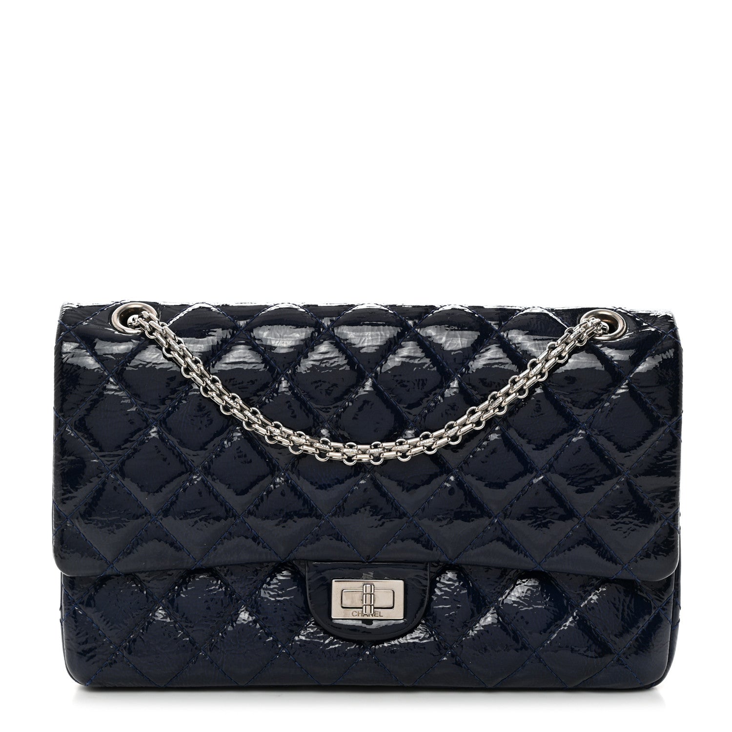 Chanel Distressed Patent Quilted 2.55 Reissue 227 Flap Dark Blue 1 of 13