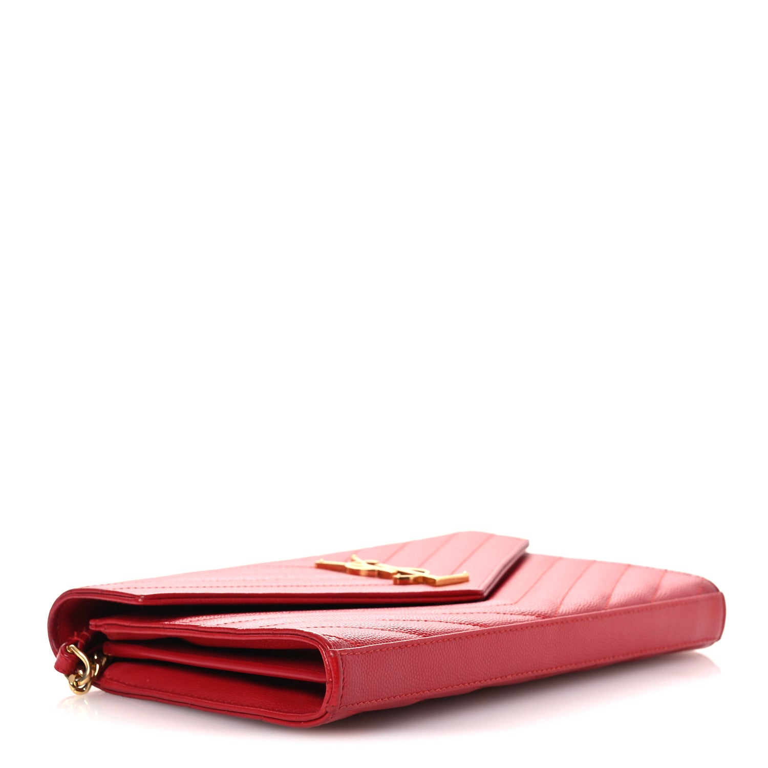 Saint Laurent Grain De Poudre Matelasse Chevron Monogram Chain Wallet Red 4 of 15