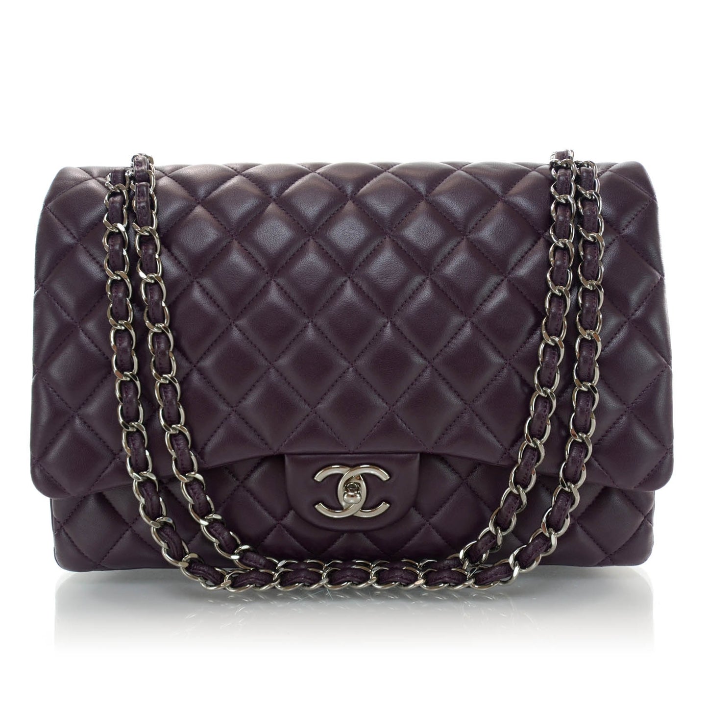 Lambskin Quilted Maxi Flap Plum