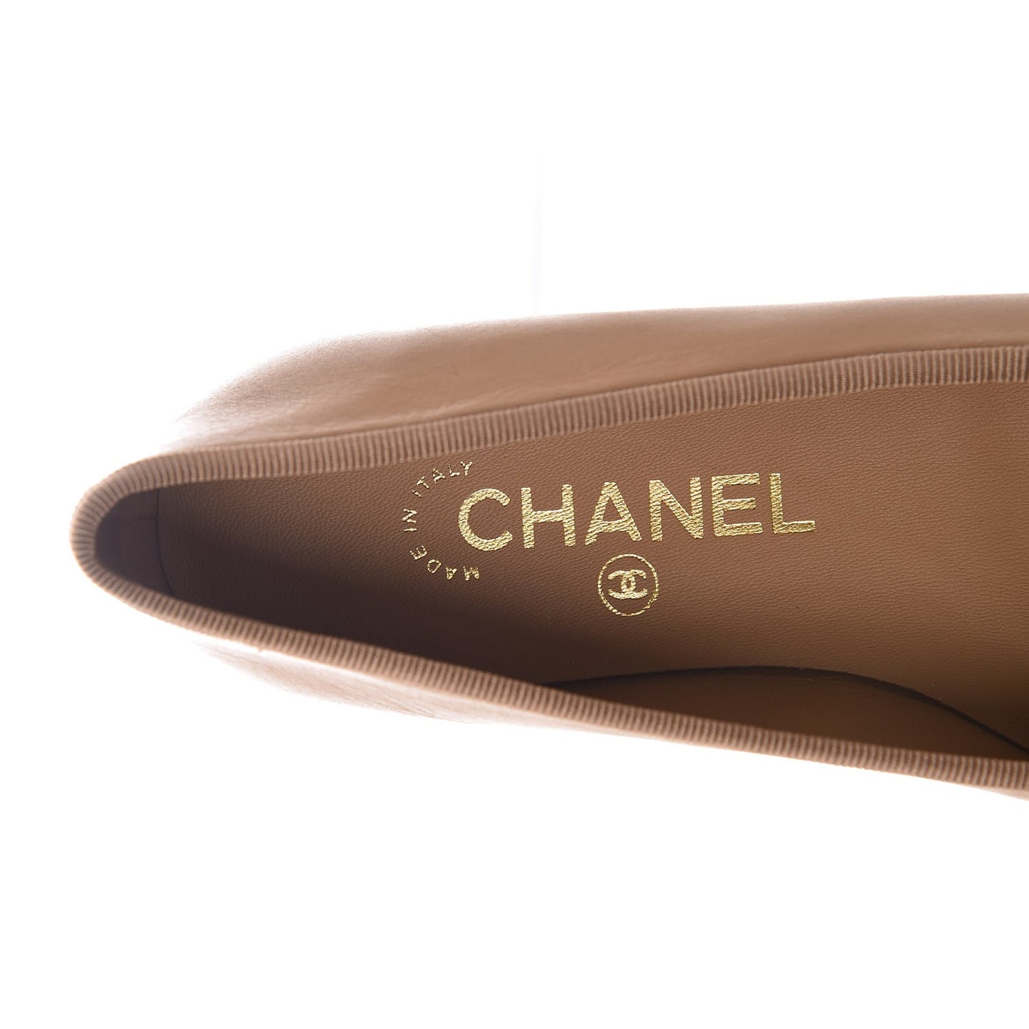 Lambskin Cap Toe Ballerina Flats 36 Beige Black