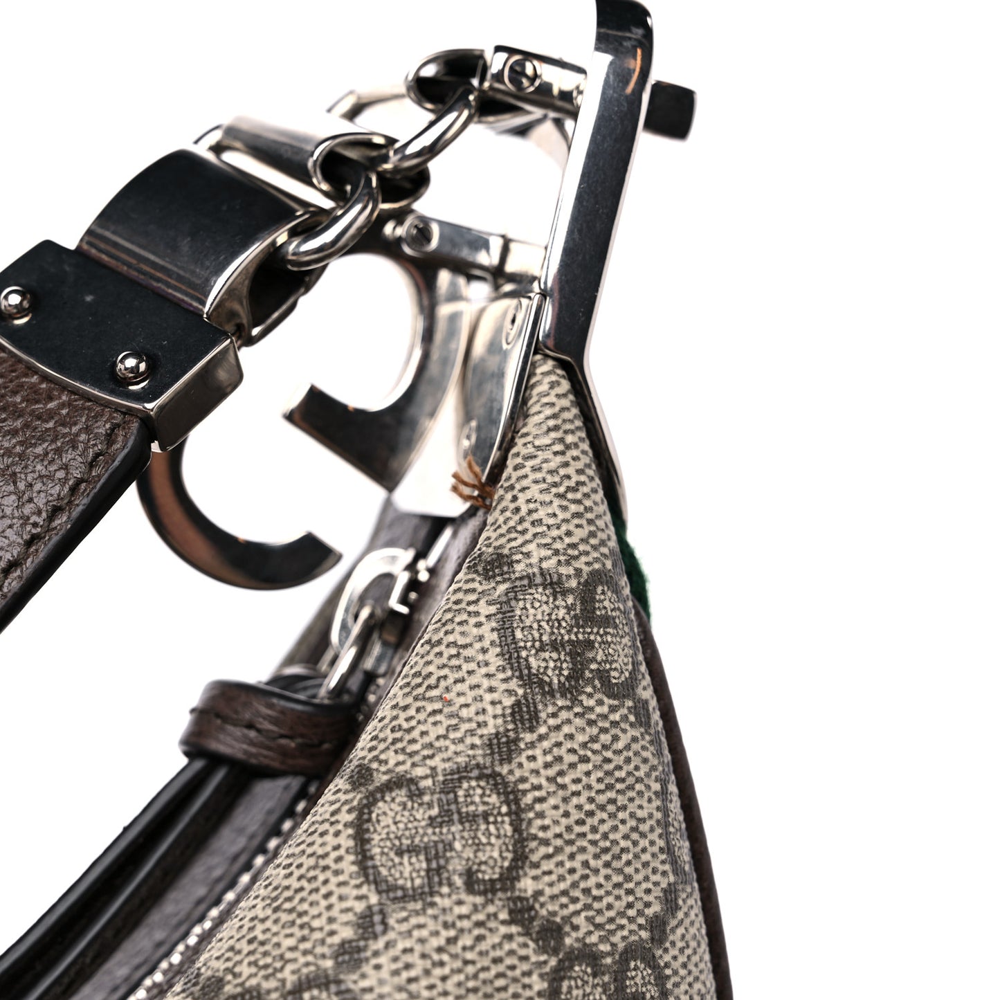 GG Supreme Monogram Textured Calfskin Web Large Attache Shoulder Bag Beige Ebony New Acero