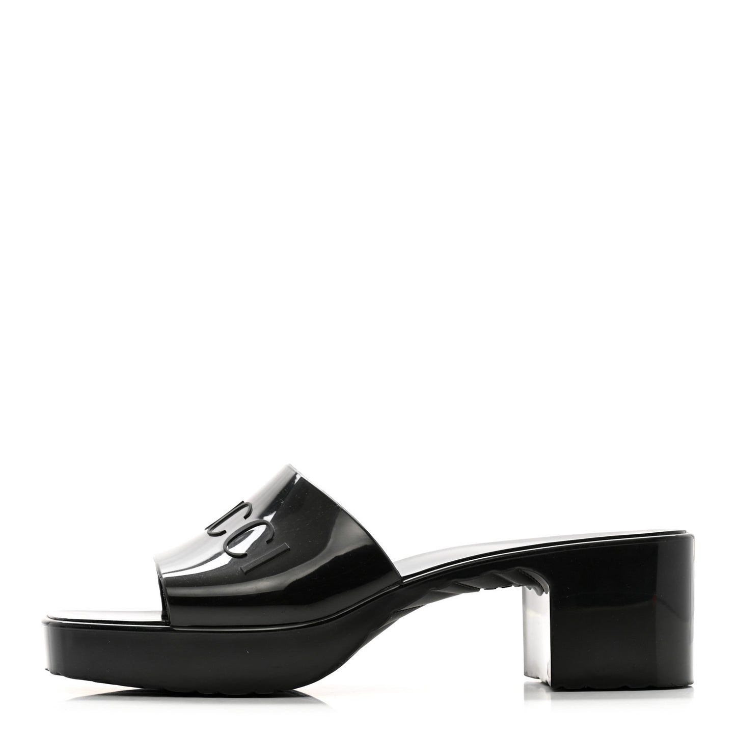 Rubber Gucci Logo Womens Platform 20/60mm Slide Sandals 38 Black