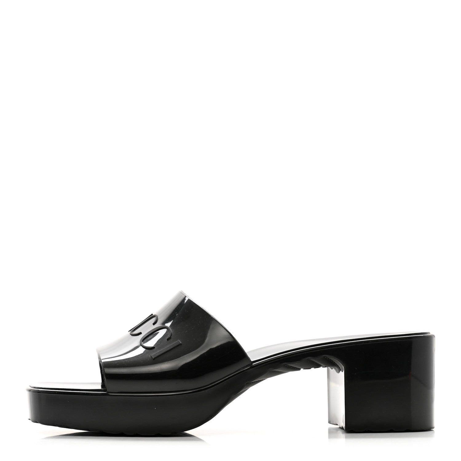 Gucci Rubber Gucci Logo Womens Platform 20/60mm Slide Sandals 38 Black 1 of 10