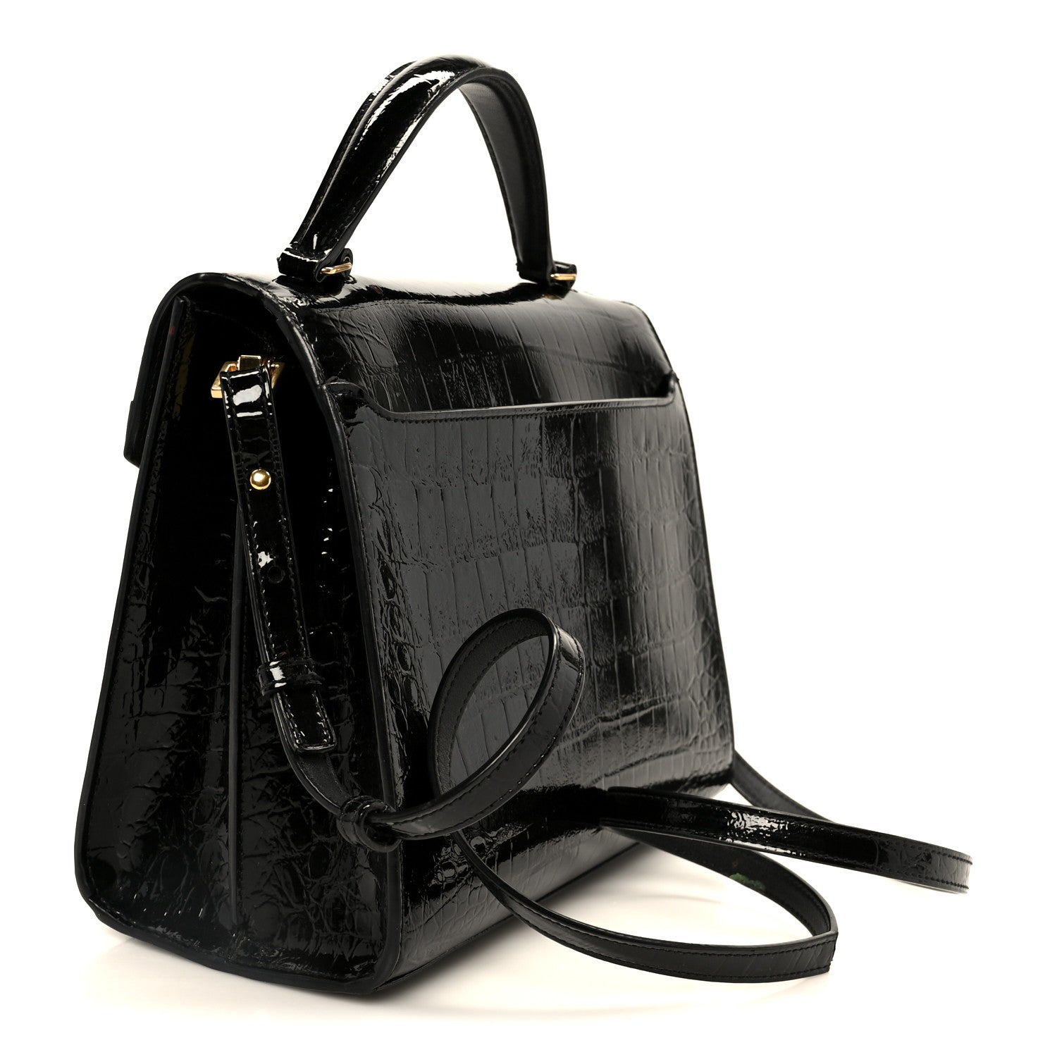 Saint Laurent Calfskin Crocodile Embossed Medium Classic Monogram Cassandra Top Handle Black 3 of 10