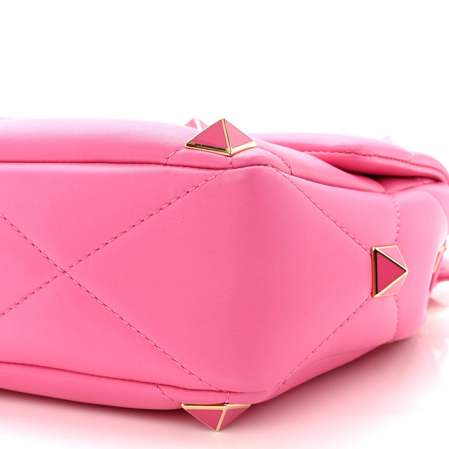 Nappa Enamel Large Roman Stud Shoulder Bag Feminine Pink
