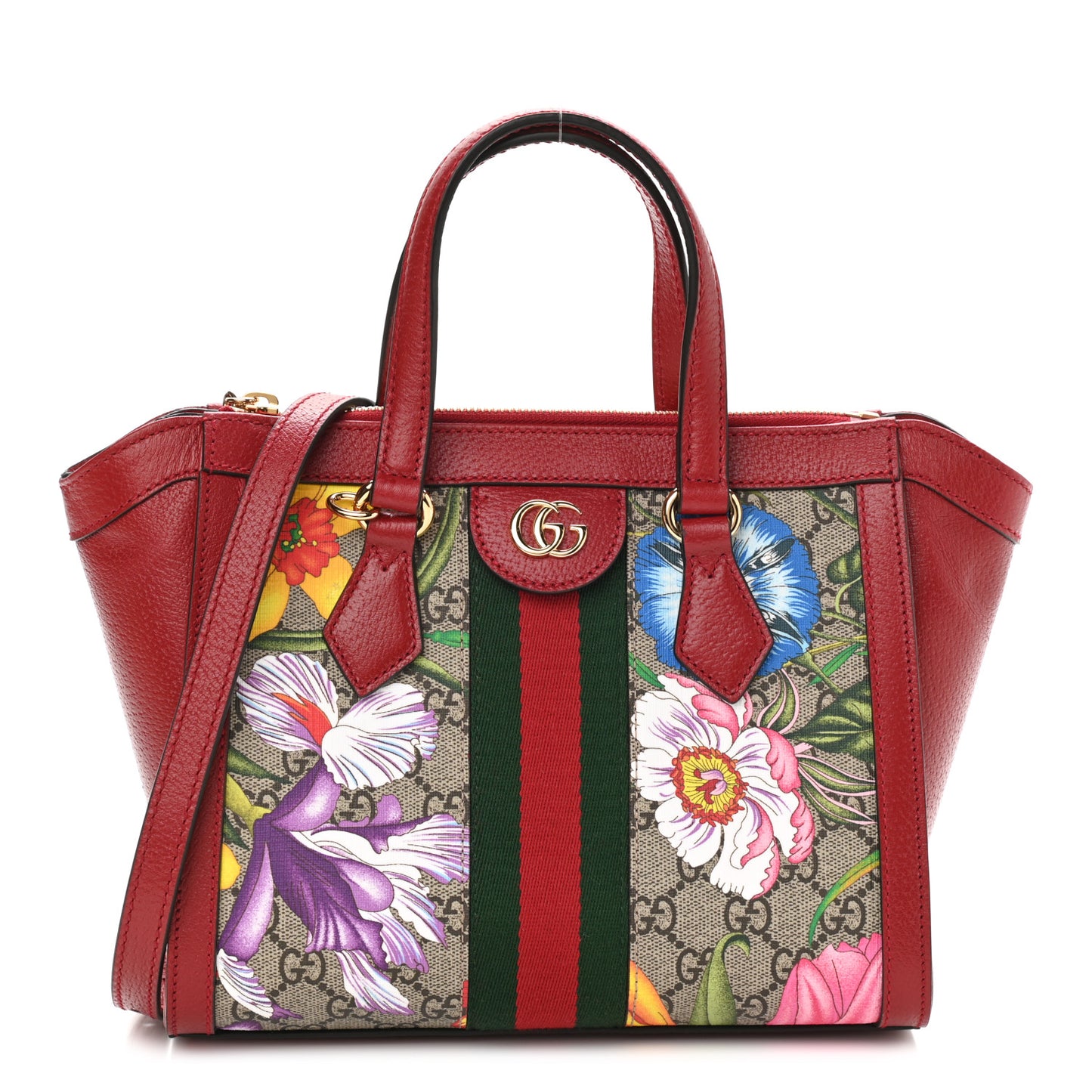 GG Supreme Monogram Flora Web Small Ophidia Tote Bag Red