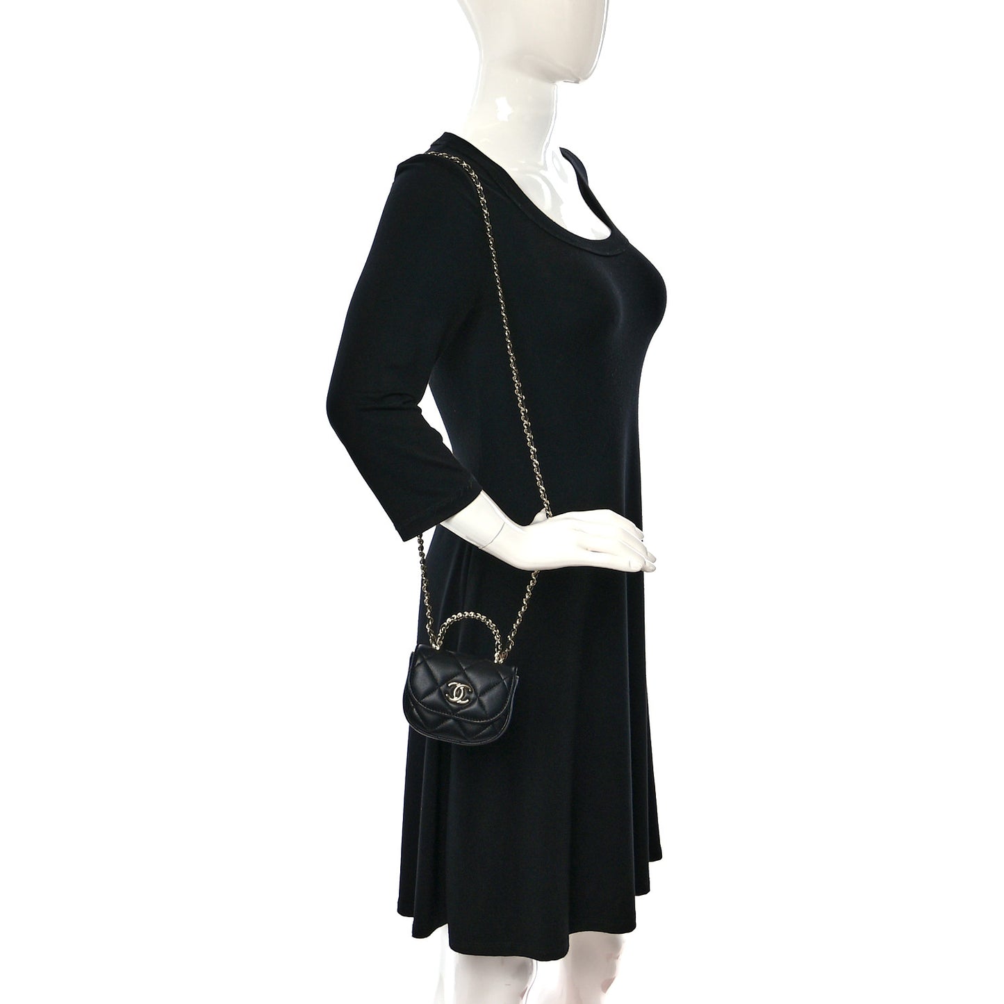 Lambskin Quilted Pearl Top Handle Clutch With Chain Black