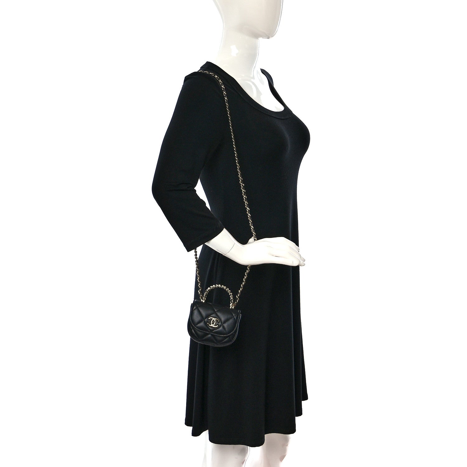 Chanel Lambskin Quilted Pearl Top Handle Clutch With Chain Black 2 of 11