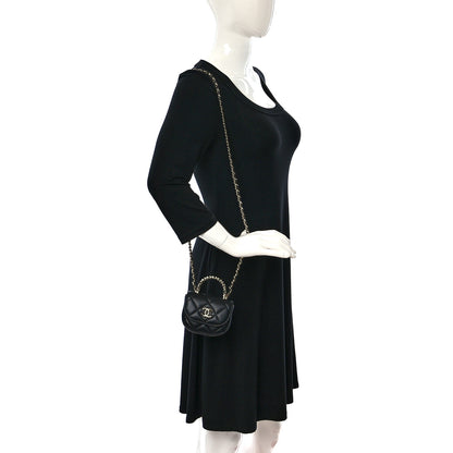 Chanel Lambskin Quilted Pearl Top Handle Clutch With Chain Black 2 of 11